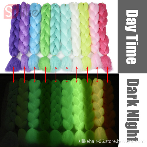 Silike  24 inch Jumbo Braids Shining Hair in Night 100g Glowing Synthetic Soft Braiding Hair Extensions Wholesale High Quality